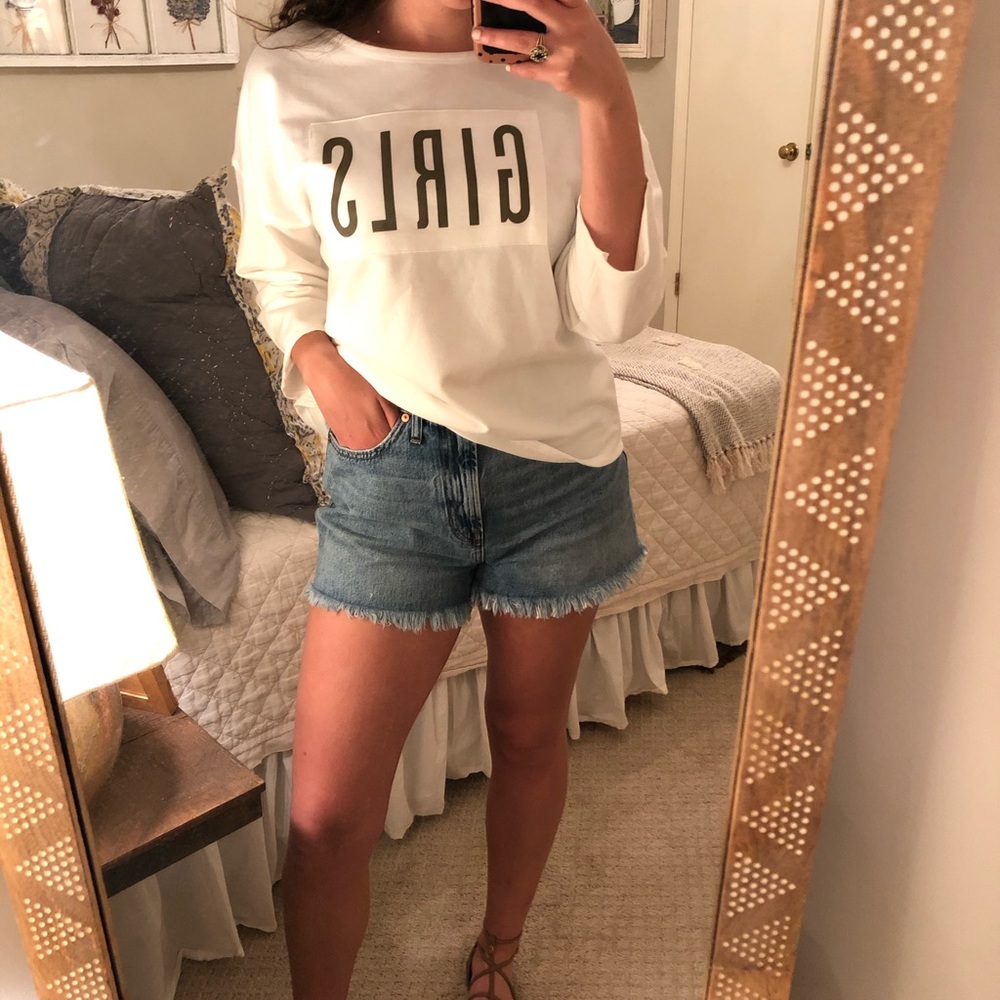 Mango crop white sweater with olive green letters